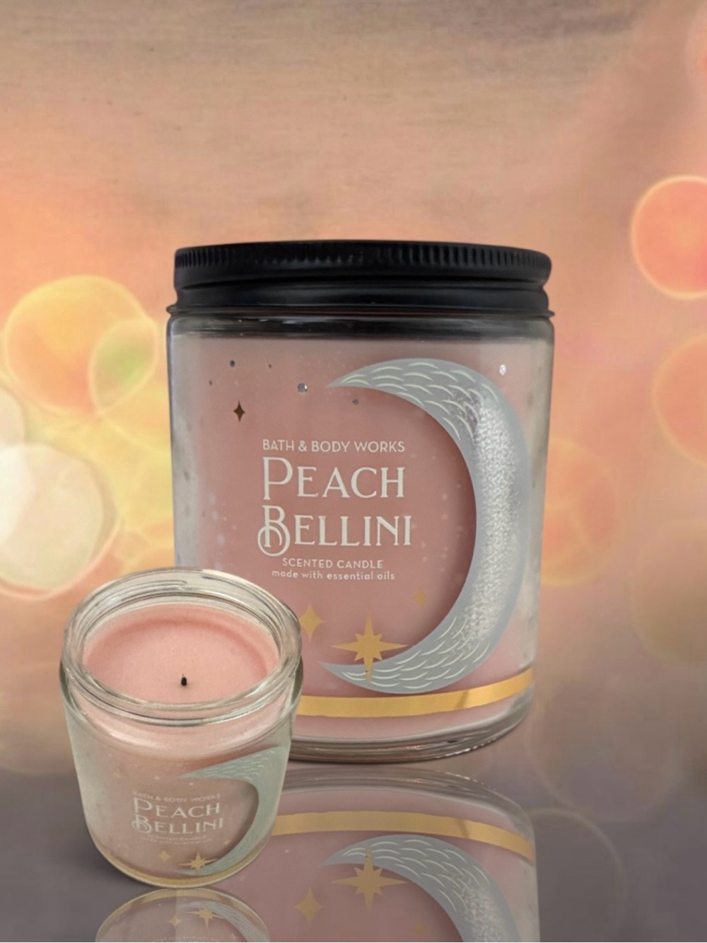 💕Bath & Body Works Peach Bellini 1-Wick Candle with Black Lid • RETIRED SCENT